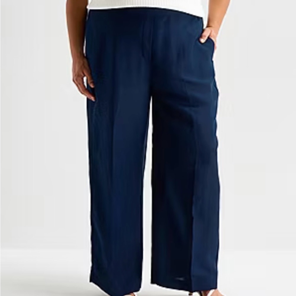 NWT Liz Claiborne Womens Plus Wide Leg Mid Rise Pull-On Pant Size 2X Indigo Navy
